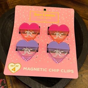 Wood Heart Shaped Bowl & Juicy Couture Pink and Purple Heart Magnetic Clips